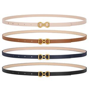 4 Pack Skinny Women Belts For Dresses Jeans Ladies Thin Leather Waist Belt🤙